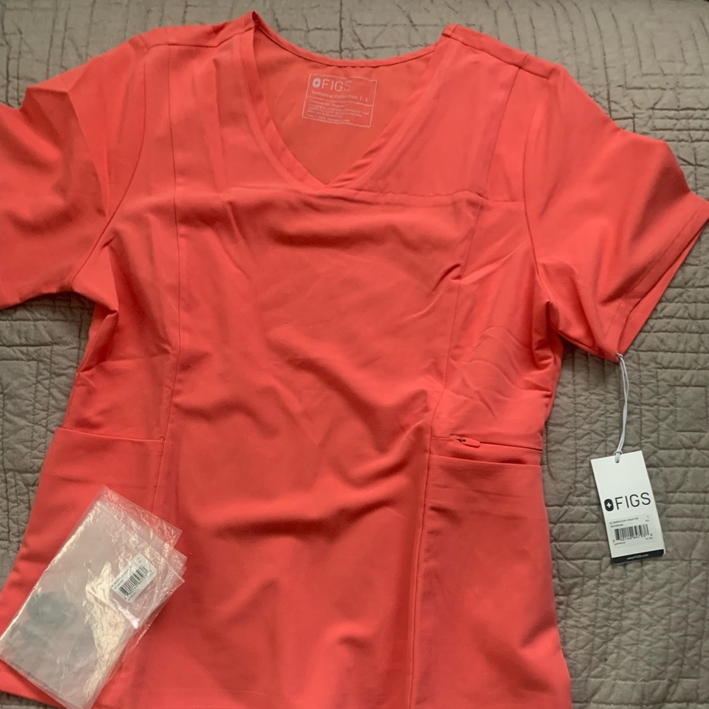 NWT- Figs Ltd Edition Hot Coral Amapa Scrub Top